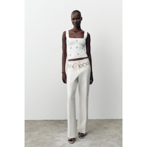 ZARA FLORAL EMBROIDERED STRETCH TOP - Picture 2 of 6